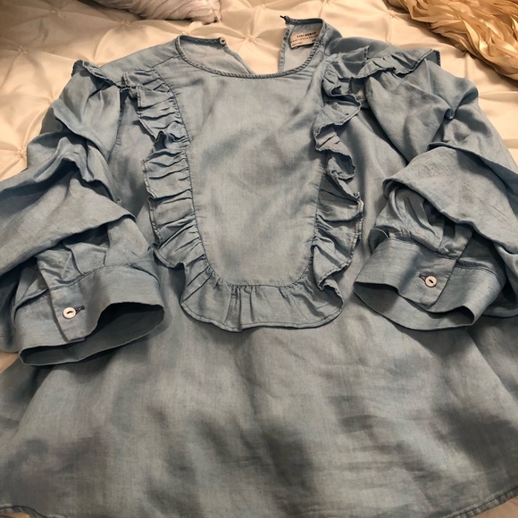 H&M Premium Denim Chambray Ruffle Top Small - Picture 8 of 8